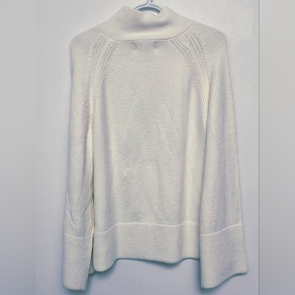 Banana Republic Sz L Oat Cream Mock Neck Boxy Sweater Wide Sleeve Cotton Blend - Picture 2 of 16